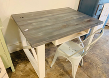 Load image into Gallery viewer, Rustic Farmhouse Desk: Antique White Base, Gray Whitewash Top
