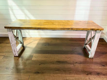 Load image into Gallery viewer, 6-Foot Rustic Farmhouse Desk: Provincial Top, Distressed White Base
