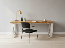 Load image into Gallery viewer, 6-Foot Rustic Farmhouse Desk: Provincial Top, Distressed White Base

