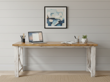 Load image into Gallery viewer, 6-Foot Rustic Farmhouse Desk: Provincial Top, Distressed White Base
