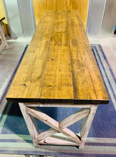 Load image into Gallery viewer, 6-Foot Rustic Farmhouse Desk: Provincial Top, Distressed White Base
