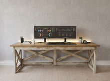 Load image into Gallery viewer, Rustic Farmhouse Desk: Dark Walnut Top, White Distressed Base, X Accents
