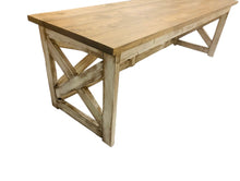 Load image into Gallery viewer, Rustic Farmhouse Desk: Dark Walnut Top, White Distressed Base, X Accents
