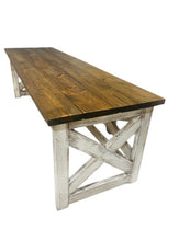 Load image into Gallery viewer, Rustic Farmhouse Desk: Dark Walnut Top, White Distressed Base, X Accents
