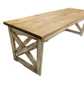 Load image into Gallery viewer, Rustic Farmhouse Desk: Dark Walnut Top, White Distressed Base, X Accents
