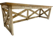 Load image into Gallery viewer, Rustic Farmhouse Desk: Dark Walnut Top, White Distressed Base, X Accents
