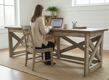 Load image into Gallery viewer, Rustic Farmhouse Desk: Dark Walnut Top, White Distressed Base, X Accents
