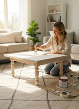 Load image into Gallery viewer, DIY Coffee Table Kit Unfinished Wood Top Turned Legs Rustic Farmhouse Living Room Furniture
