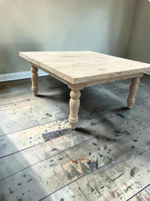 Load image into Gallery viewer, DIY Coffee Table Kit Unfinished Wood Top Turned Legs Rustic Farmhouse Living Room Furniture
