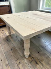 Load image into Gallery viewer, DIY Coffee Table Kit Unfinished Wood Top Turned Legs Rustic Farmhouse Living Room Furniture
