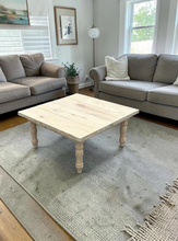 Load image into Gallery viewer, DIY Coffee Table Kit Unfinished Wood Top Turned Legs Rustic Farmhouse Living Room Furniture
