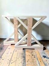Load image into Gallery viewer, Narrow Trestle Table Legs Unfinished Wood Farmhouse DIY Console Buffet Dining Base
