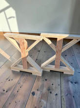 Load image into Gallery viewer, Narrow Trestle Table Legs Unfinished Wood Farmhouse DIY Console Buffet Dining Base
