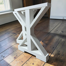 Load image into Gallery viewer, Narrow Trestle Table Legs Unfinished Wood Farmhouse DIY Console Buffet Dining Base
