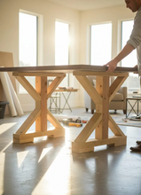 Load image into Gallery viewer, Narrow Trestle Table Legs Unfinished Wood Farmhouse DIY Console Buffet Dining Base
