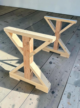 Load image into Gallery viewer, Narrow Trestle Table Legs Unfinished Wood Farmhouse DIY Console Buffet Dining Base
