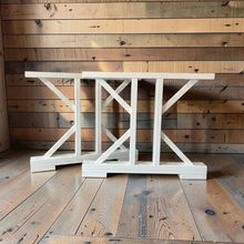 Load image into Gallery viewer, Unfinished Trestle Dining Table Legs: DIY Farmhouse Kitchen Table Base Kit
