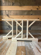 Load image into Gallery viewer, Unfinished Trestle Dining Table Legs: DIY Farmhouse Kitchen Table Base Kit
