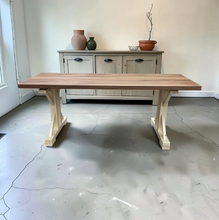 Load image into Gallery viewer, Unfinished Trestle Dining Table Legs: DIY Farmhouse Kitchen Table Base Kit
