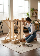 Load image into Gallery viewer, Unfinished Trestle Dining Table Legs: DIY Farmhouse Kitchen Table Base Kit
