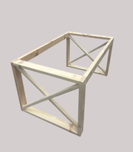 Load image into Gallery viewer, X Table Base Kit DIY Farmhouse Dining Wood Legs Skirting Rustic Unfinished Furniture
