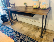 Load image into Gallery viewer, Handmade Industrial Desk, Dark Walnut Wood Top, Gas Pipe Steel Legs
