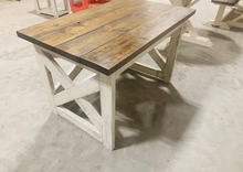 Load image into Gallery viewer, Rustic Farmhouse Desk: Dark Walnut Top, White Distressed Base, X Accents
