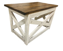 Load image into Gallery viewer, Rustic Farmhouse Desk: Dark Walnut Top, White Distressed Base, X Accents
