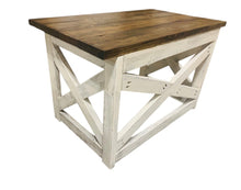 Load image into Gallery viewer, Rustic Farmhouse Desk: Dark Walnut Top, White Distressed Base, X Accents
