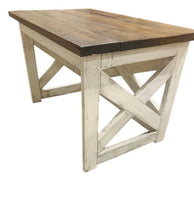Load image into Gallery viewer, Rustic Farmhouse Desk: Dark Walnut Top, White Distressed Base, X Accents
