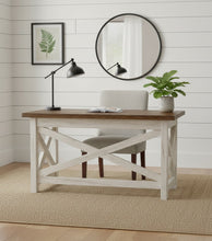 Load image into Gallery viewer, Rustic Farmhouse Desk: Dark Walnut Top, White Distressed Base, X Accents
