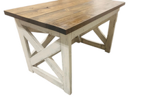 Load image into Gallery viewer, Rustic Farmhouse Desk: Dark Walnut Top, White Distressed Base, X Accents
