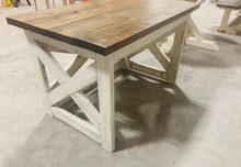 Load image into Gallery viewer, Rustic Farmhouse Desk: Dark Walnut Top, White Distressed Base, X Accents
