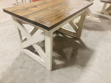Load image into Gallery viewer, Rustic Farmhouse Desk: Dark Walnut Top, White Distressed Base, X Accents
