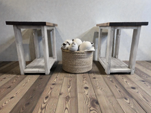 Load image into Gallery viewer, Rustic Farmhouse End Table Set, Rectangle Wooden Bedside Stand, Distressed Provincial Livingroom Accent
