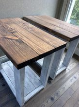 Load image into Gallery viewer, Rustic Farmhouse End Table Set, Rectangle Wooden Bedside Stand, Distressed Provincial Livingroom Accent
