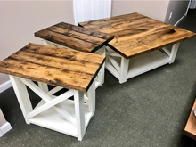 Load image into Gallery viewer, Farmhouse Coffee Table Set: Provincial Brown &amp; Solid White End Tables
