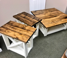 Load image into Gallery viewer, Farmhouse Coffee Table Set: Provincial Brown &amp; Solid White End Tables
