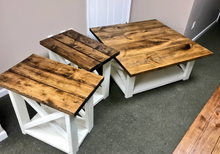 Load image into Gallery viewer, Farmhouse Coffee Table Set: Provincial Brown &amp; Solid White End Tables
