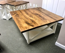 Load image into Gallery viewer, Farmhouse Coffee Table Set: Provincial Brown &amp; Solid White End Tables
