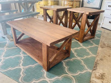 Load image into Gallery viewer, Farmhouse Coffee Table and End Tables Set: Rustic Provincial Brown Finish

