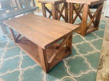 Load image into Gallery viewer, Farmhouse Coffee Table and End Tables Set: Rustic Provincial Brown Finish
