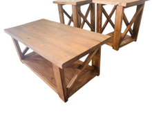 Load image into Gallery viewer, Farmhouse Coffee Table and End Tables Set: Rustic Provincial Brown Finish
