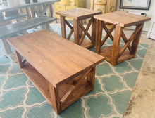 Load image into Gallery viewer, Farmhouse Coffee Table and End Tables Set: Rustic Provincial Brown Finish
