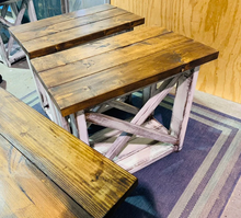 Load image into Gallery viewer, Farmhouse Coffee Table and End Tables Set: Distressed White Base, Provincial Top
