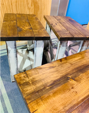 Load image into Gallery viewer, Farmhouse Coffee Table and End Tables Set: Distressed White Base, Provincial Top
