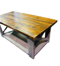 Load image into Gallery viewer, Rustic Farmhouse Coffee Table: Gray &amp; Provincial Brown, X Accent
