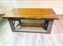 Load image into Gallery viewer, Rustic Farmhouse Coffee Table: Gray &amp; Provincial Brown, X Accent
