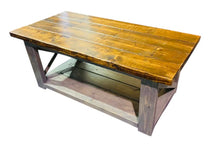 Load image into Gallery viewer, Rustic Farmhouse Coffee Table: Gray &amp; Provincial Brown, X Accent
