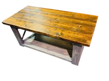 Load image into Gallery viewer, Rustic Farmhouse Coffee Table: Gray &amp; Provincial Brown, X Accent
